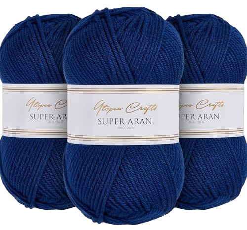 Utopia Crafts Super Aran - Ovillo de lana para tejer y ganchillo, 3 unidades, 100 g (Twilight Indigo)