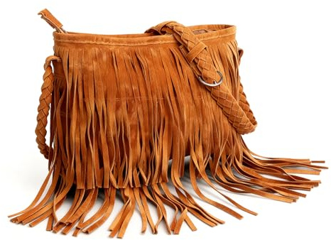 Iridsmole Fringe Suede Bags for Women, Large Capacity Tassel Crossbody Bags, Vintage Shoulder Bags with Adjustable Shoulder Strap, Suede Leather Handbags, Brown