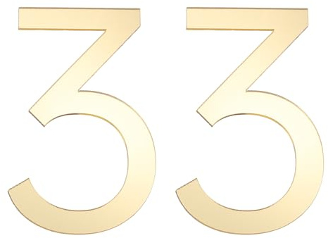 PATIKIL House Numbers, 2 Pcs 4 Inch Self-adhesive Acrylic Modern House Number for Outside Address Mailbox Door Farm House Office Apartments Hotel Room, Gold (3)