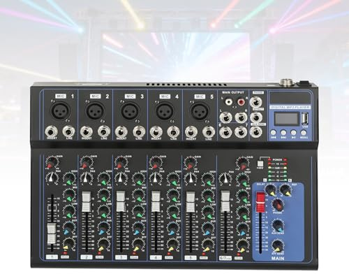 TONFEION 7 Channel Audio Mixer Dj Controller, Bluetooth Portable Sound Mixing Boards Console MP3 Jack 48V Phantom Power, Professional Stereo Mixer Sound Board with 10m Bluetooth Wireless Control