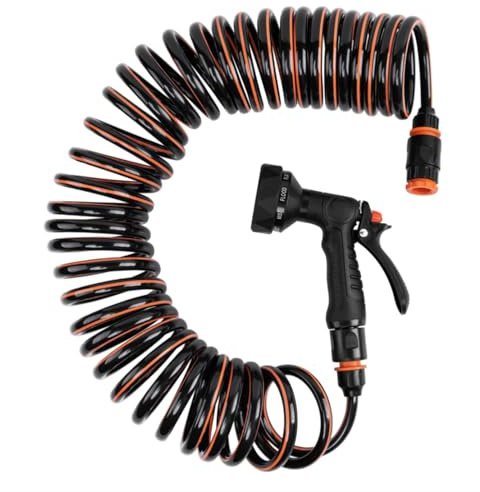 Dog Shower Bath Kit - Cold Water Set 9-Function Spray Gun, 10m Flexible Spiral Hose, Universal Tap Connector | Compact, Kink-Resistant Outdoor Pet Washing System for Easy Bathing & Cleaning