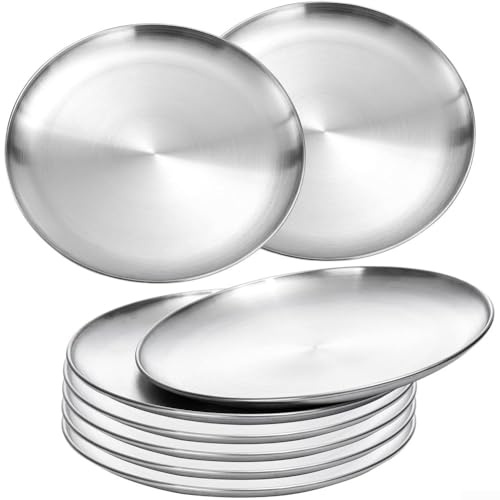 Platos de acero inoxidable, 8 platos llanos de 9 pulgadas (23 cm), resistentes al óxido con tolerancia a altas temperaturas para el hogar, camping, picnic, familia (8)