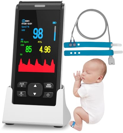 Pulsioxímetro Infantil con Correa Ajustable, Oxímetro de Pulso Pediátrico Recargable para Monitoreo de SpO2 y Frecuencia Cardíaca, 2000mAh Batería de Larga Duración, Ideal para Bebés y Niños