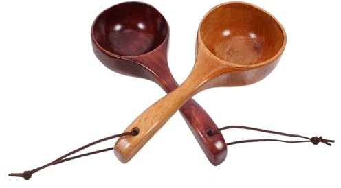 HOMOBABE Cucharones de Madera para Cocinar 2 Piezas, Cucharón Grande Mango Largo, Cucharas Sopera Multifunción para Sopa y Arroz, Utensilios de Cocina Domésticos para Uso Diario