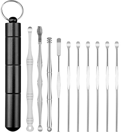 Horett Kit per la Rimozione del Cerume Set di Plettri per L'orecchio in Acciaio Inossidabile Deluxe la Rimozione del Cerume il Massaggio Dell'orecchio Strumenti Cura
