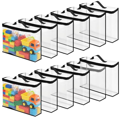 Scettar 12 bolsas almacenaje juguetes de PVC, bolsas grandes transparente impermeables, organizador juguetes para rompecabezas y bloques, bolsas zip reutilizable 40x30x10cm