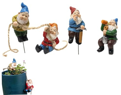 Adorable Resin Garden Gnomes Set of 4, Garden Statues for Outdoor Decor and Indoor Plant Decoration