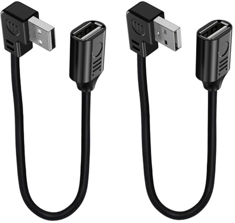 LANMINGLEL Short USB 2.0 Male to Female Cable, 90 Degree USB 2.0 Extension Cable, 480 Mbps Type A Extender Data Cord, for Tight Spaces, TV, PC, Laptop, Gaming 0.3M 2 Pack (Left & Right)