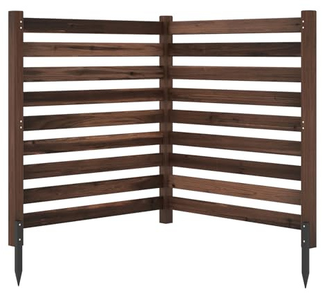 COSTWAY Gartenzaun 2-teilig, Zaun mit 3 Pfählen, 98 x 107 cm, Sichtschutzzaun aus Holz, Steckzaun Lamellenzaun, Tannenholz, freistehender Sichtschutz für Garten Terrasse (Braun)