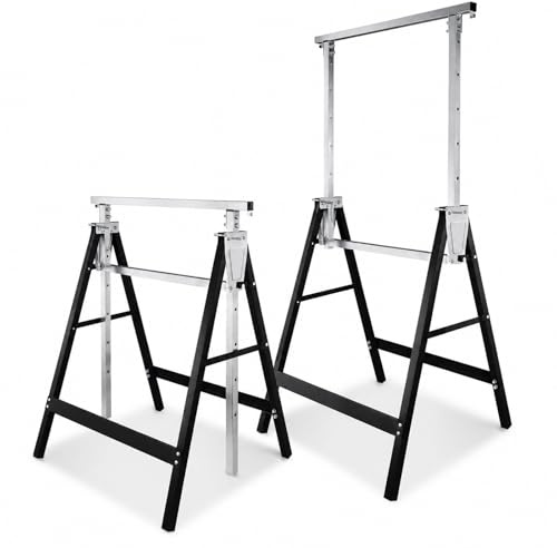 Ollewiellan Teleskop-Arbeitsbock 2er Set, höhenverstellbar 80-130 cm, klappbarer Stahl-Gerüstbock, Unterstellbock mit 400 kg Tragkraft pro Paar für Werkstatt, Garage, Baustelle, Schwarz