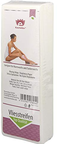 Kosmetex Vliesstreifen 100 Stück für Wachs, Vlies-Streifen 20cm für die Haarentfernung mit Warmwachs und Zuckerpaste