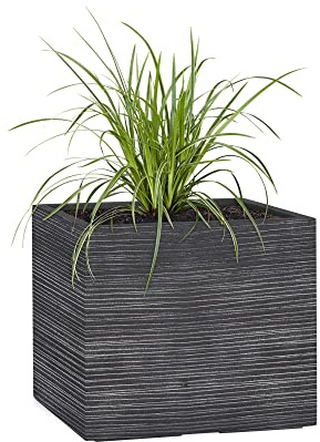 Pflanzwerk® Pot de Fleur Fibre de Verre Cube Groove Anthracite 28x28x28cm *Jardinière antigel* *Protection UV* *Qualité européenne*