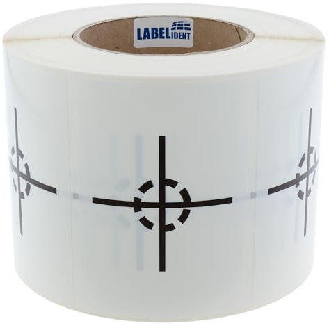 Warnetiketten 74 x 105 mm - Paket Aufkleber Fadenkreuz - Schwerpunkt hier - 1.000 Versandaufkleber auf 1 Rolle(n), Polyethylen