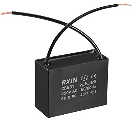 sourcing map Ceiling Fan Capacitor CBB61 12uF 450V AC 2 Wires Metalized Polypropylene Film Capacitors 58x25x42mm for Water Pump Motor Generator