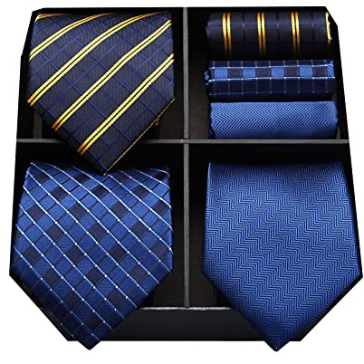 HISDERN Los 3 Stck Herren Krawatte Klassisch Elegante Krawatten und Einstecktuch Seidenkrawatte Set Hochzeitsfest Krawatte - Mehrere Sets