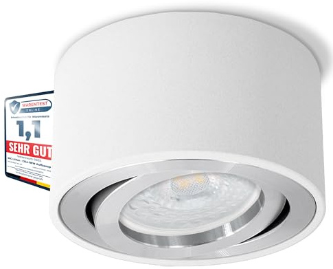 SSC-LUXon CELI-1W LED Aufbauleuchte weiß rund - Spot flach schwenkbar inkl. fourSTEP LED 4W neutralweiß Dimmbar ohne Dimmer in 4 Stufen