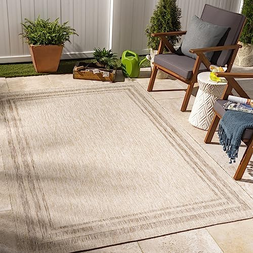 Livabliss Colos Outdoor Teppich 200x275 cm – Wetterfester Boho Teppich für Balkon, Terrasse & Garten – pflegeleicht in Elfenbein & Beige