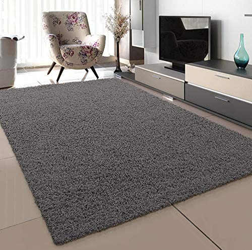 SANAT Teppich Wohnzimmer - Grau Hochflor Langflor Teppiche Modern, Größe: 60x110 cm