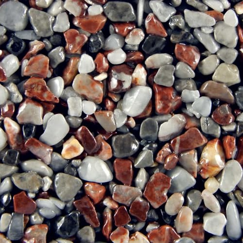 Terralith Steinteppich Marmor Komplett-Set für 1qm - Körnung: mittel - 4-6mm mit Epoxidharz Bindemittel - für Innen in rot-weiß (rosso autunno)