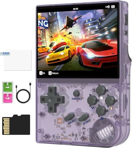 Whatsko RG35XX Consola de Videojuegos,Compatible con sistemas Linux y Garlic,Portátil de 3,5 pulgadas IPS 64GB Soporta HDMI y Salida de TV Consola de Juegos de Mano
