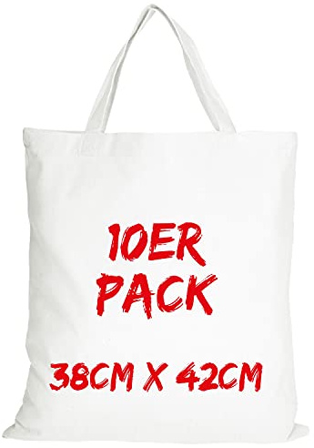 TEXXILLA Baumwolltasche - 10er Pack | Weiß | mit Zwei kurzen Henkeln | 38x42cm | Jutebeutel | Einkaufstasche | unbedruckt