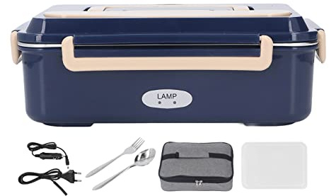 Fiambrera Eléctrica Calentador de Alimentos, 2 en 1, Portátil, 1,5 L, Extraíble, de Acero Inoxidable, con Tenedor, Cuchara, Bolsa de Transporte, 2 Rejillas, Calentador de Alimentos para Coche,(#1)