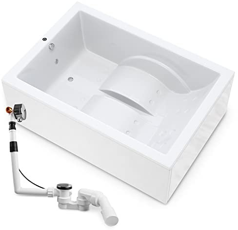 AQUADE Acryl Badewanne 180x130 cm Modell: Marburg Hergеstellt in Dеutschland - Weiß Badewannen Komplettset mit Wannenfüßen + Schürze + Ab-Überlaufgarnitur mit Zulauf + LED