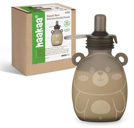 haakaa Happii Bear - Bolsa de silicona reutilizable para alimentos para bebés para purés orgánicos caseros, jugos, batidos y yogur, perfecta para niños pequeños y niños, 1 paquete, 6 onzas