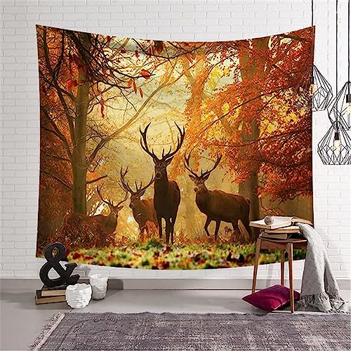 MEKPAM Elch Spazieren Wald Wandteppich Wandbehang Wandkunst Große Hirsche Wandteppich Stoff Dekorative Decke Strandtuch Wandteppich 150x130cm