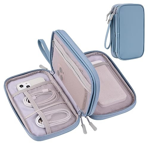 DDgro Organizzatore da viaggio per cavi, accessori tecnici, custodia per il trasporto, gadget elettronici, cavi, caricabatterie, telefoni cellulari, auricolari, power bank, schede SD, custodia (blu