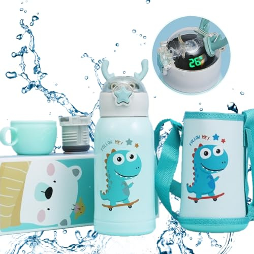 Kids Water Bottle for Hot Drink and Cold Drink - Double Walled Stainless Steel Water Bottle with Touch Screen Temperature Display - Vacuum Insulated Water Bottle 500ml for Milk, Tea, Juice