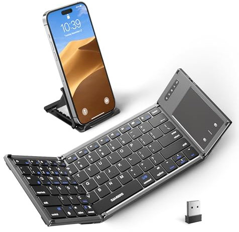 Samsers Teclado Bluetooth Plegable con Panel táctil, Plegable inalámbrico de Doble Modo de tamaño Completo, Recargable portátil de Viaje para iOS, Android, Windows, Mac OS, Compatible con 4