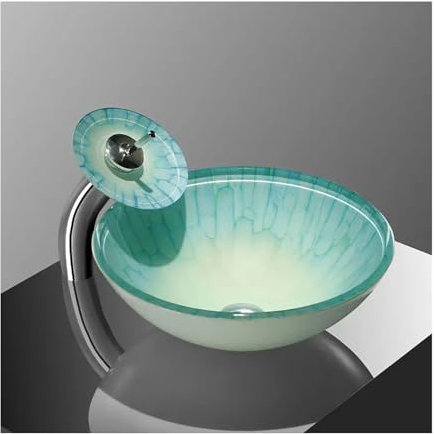 Badezimmer-Waschbecken, 17 Zoll Rundes Künstlerisches Waschbecken, Mintgrünes Transparentes Glas-Waschbecken, Badezimmerwaschbecken Zur Installation Auf Der Arbeitsplatte,C