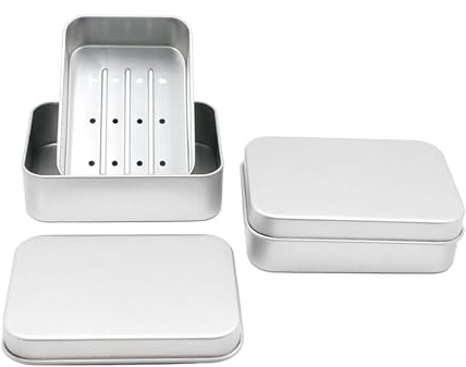 2 portasapone in alluminio con scarico, 9,2 x 6,2 x 2,6 cm (interno), piccolo portasapone da viaggio, impermeabile, per casa, viaggi, campeggio
