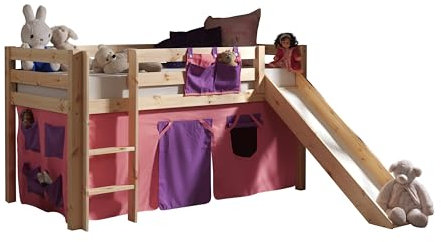 möbelando Spielbett >Pino< in Kiefer massiv Natur lackiert - 210x114x218 (BxHxT)