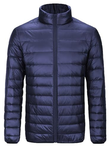 Jamron Hombre Tallas Grandes Invierno Cálida Chaqueta Acolchada con Cuello Alto Casual Chaqueta Puffer con Muchos Bolsillos Azul Marino 3XL