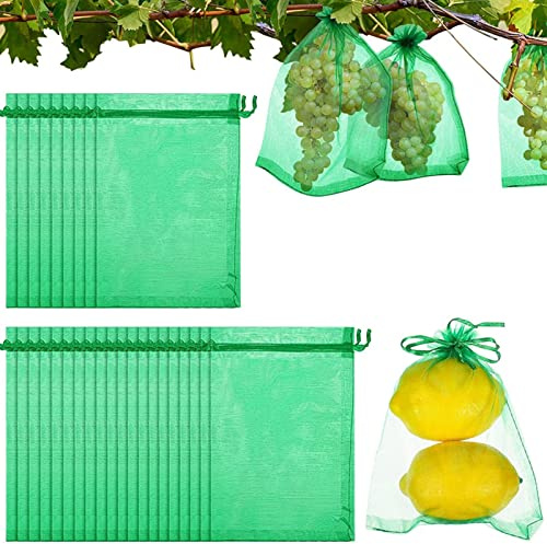 Tissting 100 Stück Traubenschutzbeutel, 10 x 15cm Obstschutzbeutel mit Zugband, Fruchtschutzbeutel Weintrauben Schutzbeutel Garten Netzbeutel Schutz vor Kirschessigfliege Wespen and Vögeln