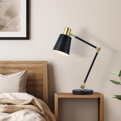 lux.pro Lampe de Table avec Angle d'Inclinaison Réglable Douille E27 Lampe de Bureau Lampe de Chevet Liseuse pour Salon Chambre Métal 68 x 38 x 17 cm Noir Or Blanc