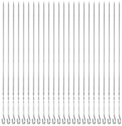 QUARKZMAN 24Pcs Brochettes de Kebab en Métal 40 cm x 4,3 mm x 1,2 mm en Acier Inoxydable avec Poignée à Anneau, Réutilisables, pour Barbecue BBQ en Plein Air, Grillades de Viande et Légumes