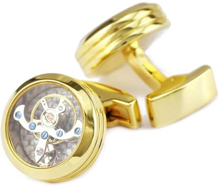 Drehbare Doppel-Linien-Manschettenknöpfe und Manschettenknöpfe mit goldfarbenem Tourbillon-Uhrwerk