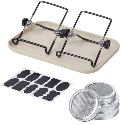 Germoir pour Grainess À Germers, Germoir en Verre, Bocal De Germination, Mason À Large Ouverture avec Couvercles, avec Plateau, Support, Toile D'ombrage