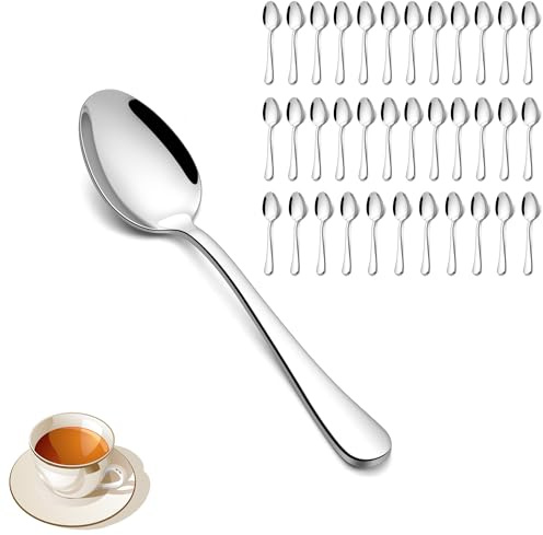 Joyfair 13,5cm Edelstahl Teelöffel Kaffeelöffel 36er Set - Runder Griff | Klein Löffel für Zuhause, Restaurant, Café, Spiegelpoliert & Spülmaschinenfest, Ungiftig & Gesund, Korrosionsbeständig