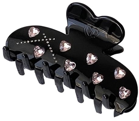 amangul Haarklammer mit Herz-Strass, süße Haarklammer, niedliche Haarklammer, Kopfbedeckung, Haarschmuck für Damen und Mädchen (schwarz)