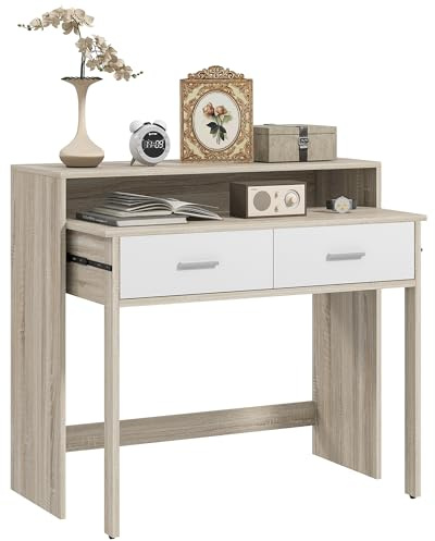 HOMCOM Mesa Consola Escritorio Extensible de 2 Niveles 95x35x87 cm Roble