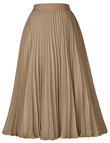 GRACE KARIN Jupe Femme Plissée Longue Vintage Années 50 60 Rétro Chic Jupe de Bureau Elegant XL cl2473-19/Kaki