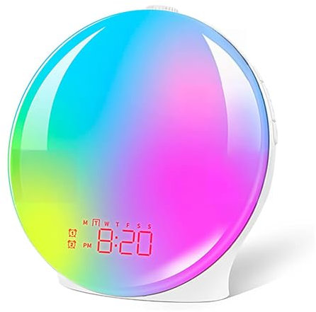 Sunrise Alarm Clock Wake Up Light con Simulación De Amanecer, Radio FM, Máquina De Sonidos De Ruido Blanco para Dormir, Luz Nocturna De Guardería para Niños, Adultos, Personas con Sueño Pesado