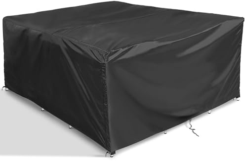 COMLAX FIELD Fundas para muebles de jardín de 200 x 200 x 75 cm, fundas impermeables para sofá de esquina, funda de mesa de jardín, juego de muebles de ratán, fundas de mesa de patio, tela Oxford