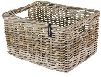 Basil DAX S Rattan Fahrradkorb, Stilvoller rechteckiger Aufbewahrungskorb für Vorderradgepäckträger, Grau, Handgeflochten, 20 l Volumen, Ideal für Damen- und Herrenfahrräder