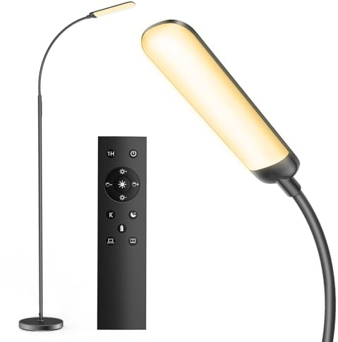 LUCKEA LED Floor Lamp 18W Standing Light with Remote Control 1200lm Dimmable Adjustable Floor Reading Lamp with 4 Color Temperature and 4 Brightness Levels for Living Room, Bedroom, Office