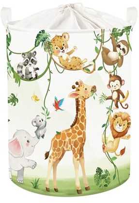 HUUMONSS Groß Wäschekorb Wasserdicht Aufbewahrungskorb für Kinder, 63L | Aufbewahrungsbox mit Stoff, Kleidung Spielzeug Buch Decke, Junge Mädchen Kinderzimmer Badezimmer Waschküche, Waldtiere